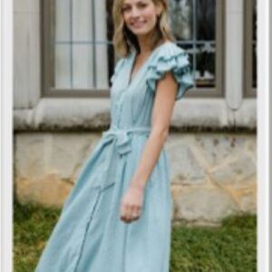 Elegant Blue Ruffle Sleeve Dress